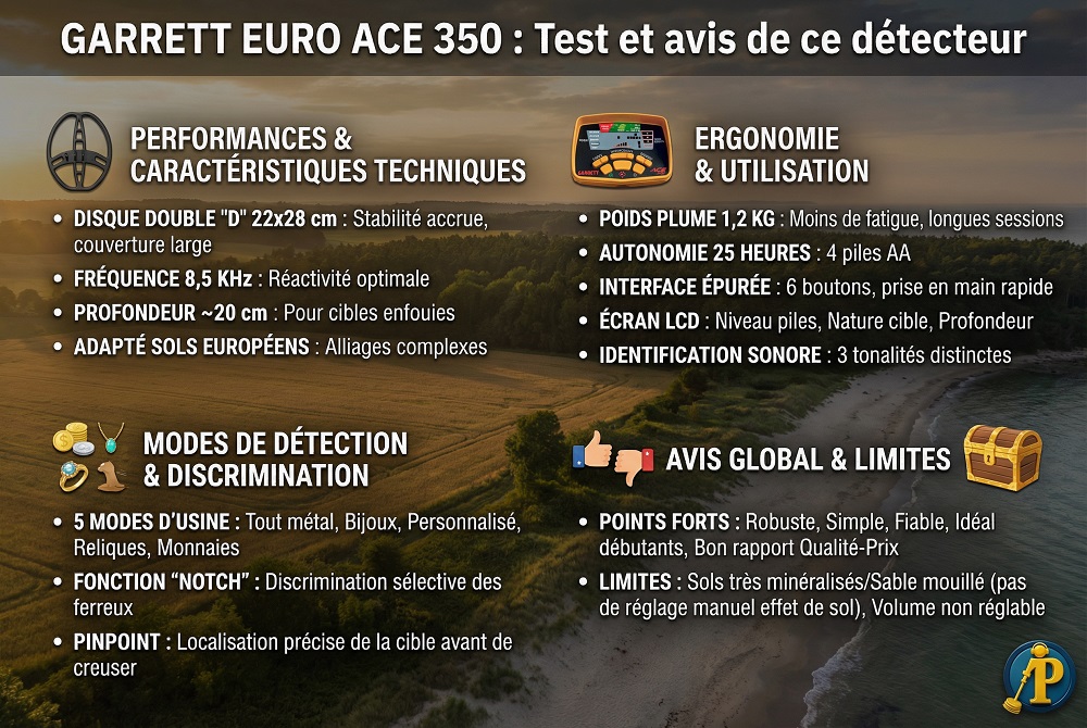 GARRETT EURO ACE 350 : Test et avis de ce détecteur 4 Infographie détecteur de métaux Garrett EURO ACE 350 avec disque double D pour la recherche en extérieur
