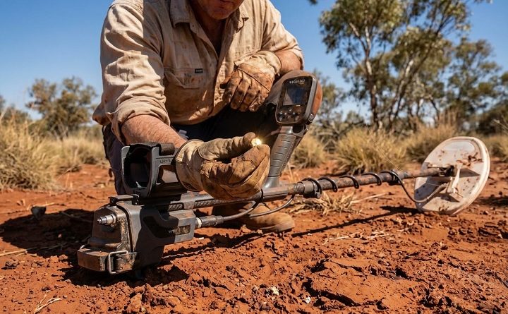 test du détecteur d'or Nokta Magnetar sur un terrain test en Afrique dans un champ aurifère. Il est surpuissant et très table