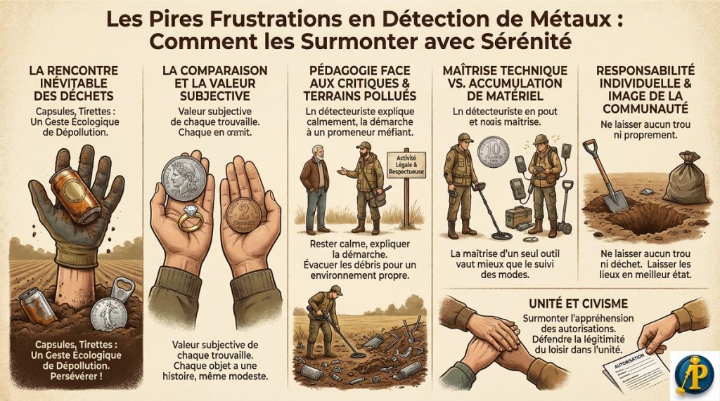 Les pires frustrations en détection de métaux 4 Infographie synthétisant les principales frustrations et solutions lors de la détection de métaux